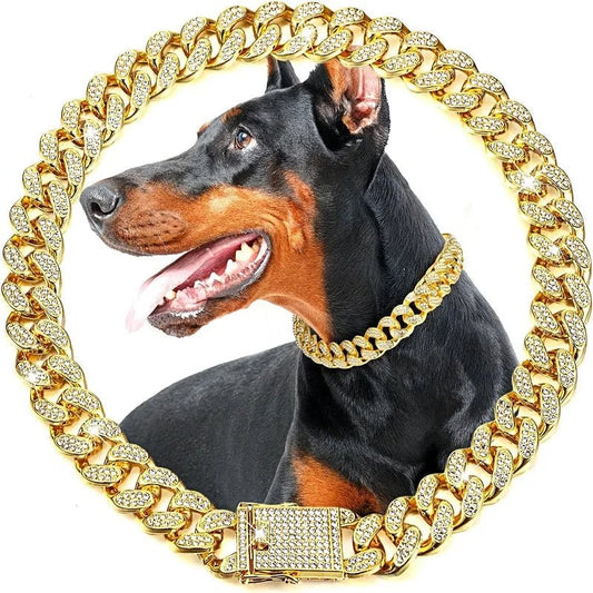 Dog Chain Collar Luxury Gold Pet Metal Chain Collar For Small Medium Large Dogs Cats Pet Jewelry Necklace Accessorie - Barking & Purrfectly Happy