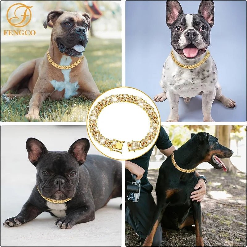 Dog Chain Collar Luxury Gold Pet Metal Chain Collar For Small Medium Large Dogs Cats Pet Jewelry Necklace Accessorie - Barking & Purrfectly Happy