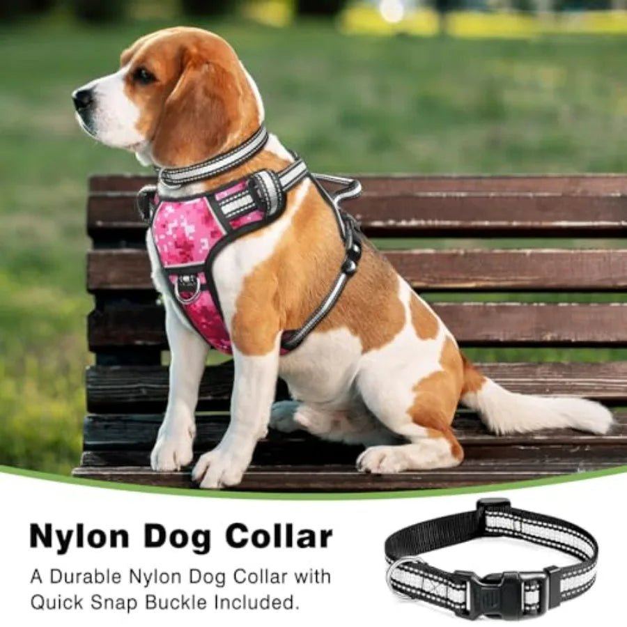 Dog Harness No Pull, Pet Harnesses with Dog Collar, Adjustable Reflective Oxford Outdoor Vest, Front/Back Leash Clips for,,, Ex - Barking & Purrfectly Happy