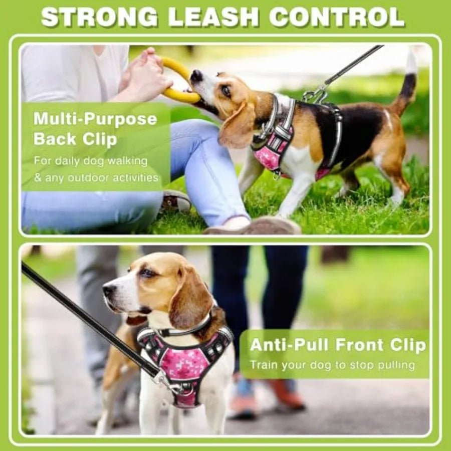 Dog Harness No Pull, Pet Harnesses with Dog Collar, Adjustable Reflective Oxford Outdoor Vest, Front/Back Leash Clips for,,, Ex - Barking & Purrfectly Happy