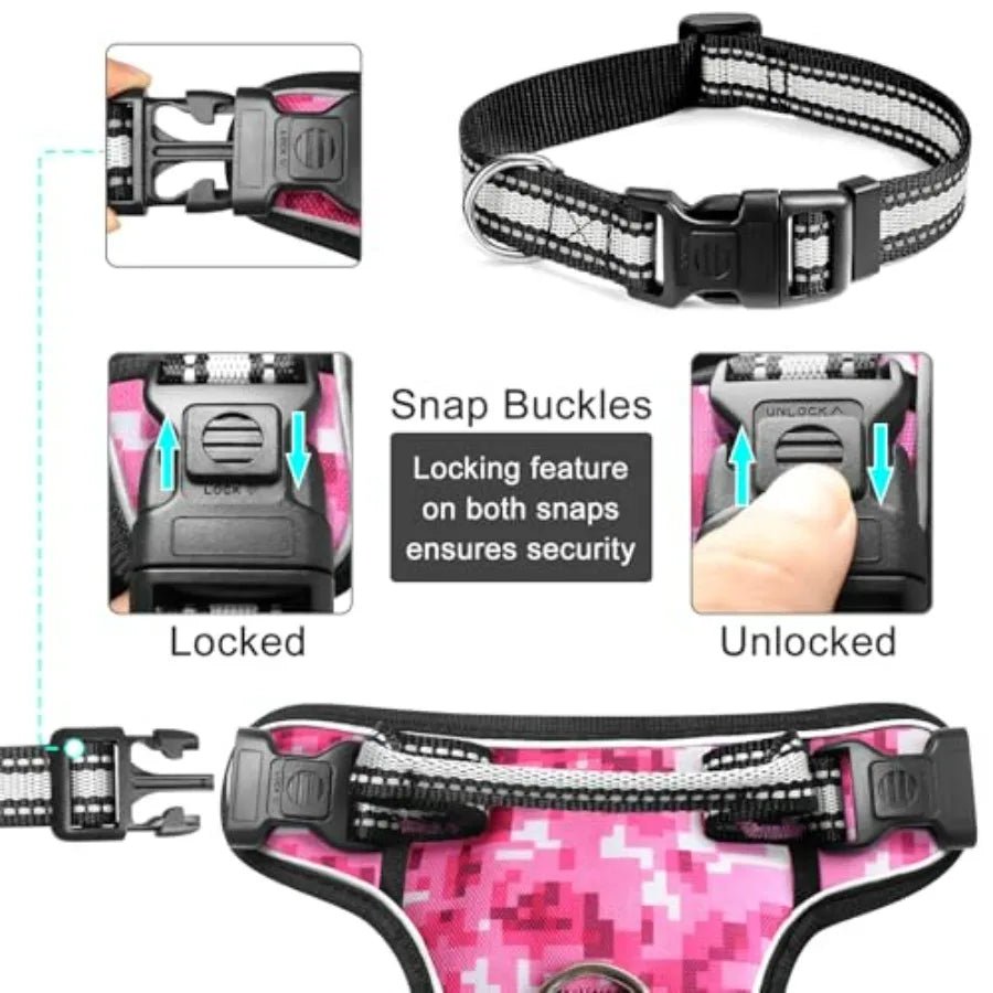 Dog Harness No Pull, Pet Harnesses with Dog Collar, Adjustable Reflective Oxford Outdoor Vest, Front/Back Leash Clips for,,, Ex - Barking & Purrfectly Happy