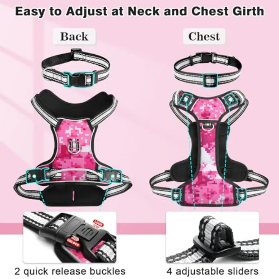 Dog Harness No Pull, Pet Harnesses with Dog Collar, Adjustable Reflective Oxford Outdoor Vest, Front/Back Leash Clips for,,, Ex - Barking & Purrfectly Happy