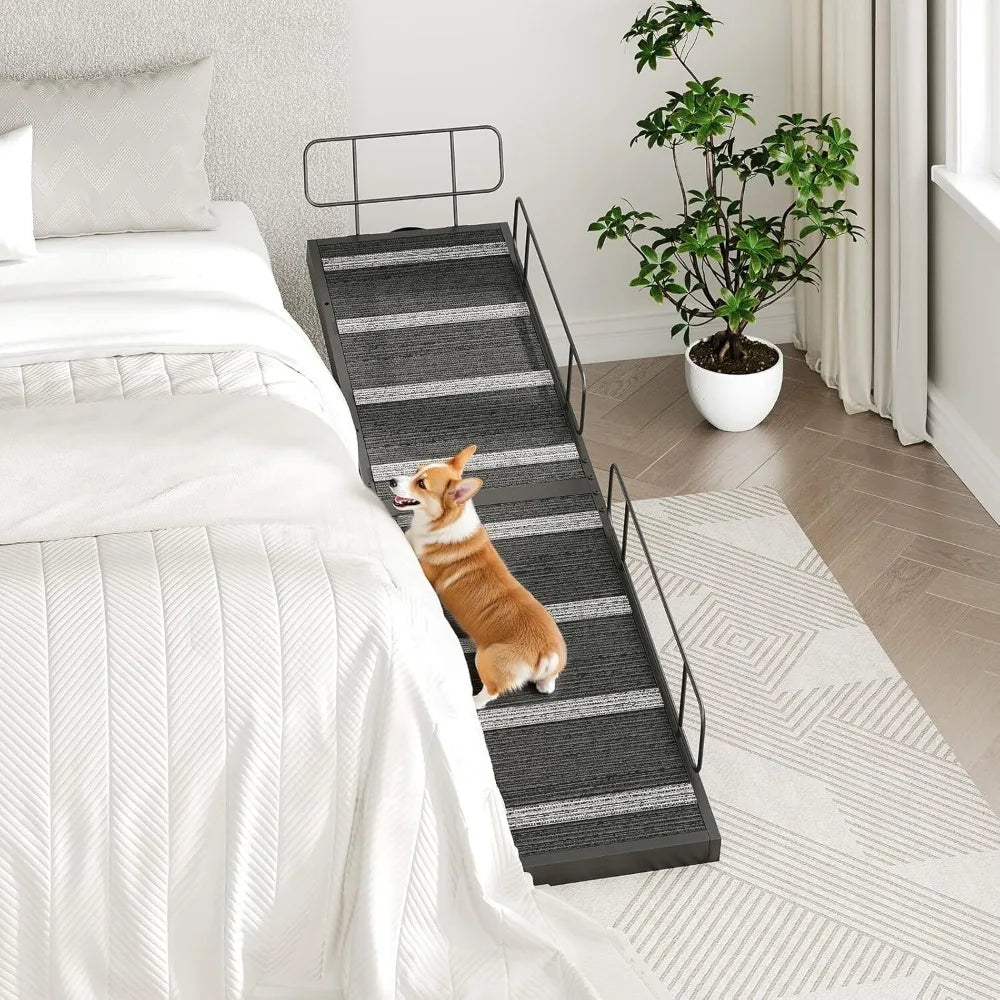 Dog Ramp Bed Pet Bed Access Ramp Dog Ramp with Non-Slip Carpet Surface Black - Barking & Purrfectly Happy