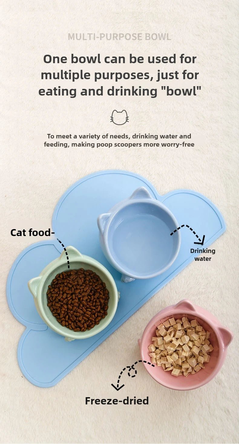 Elevated Ceramic Cat Bowl | Tilted Pet Feeding Bowl for Cats - Barking & Purrfectly Happy