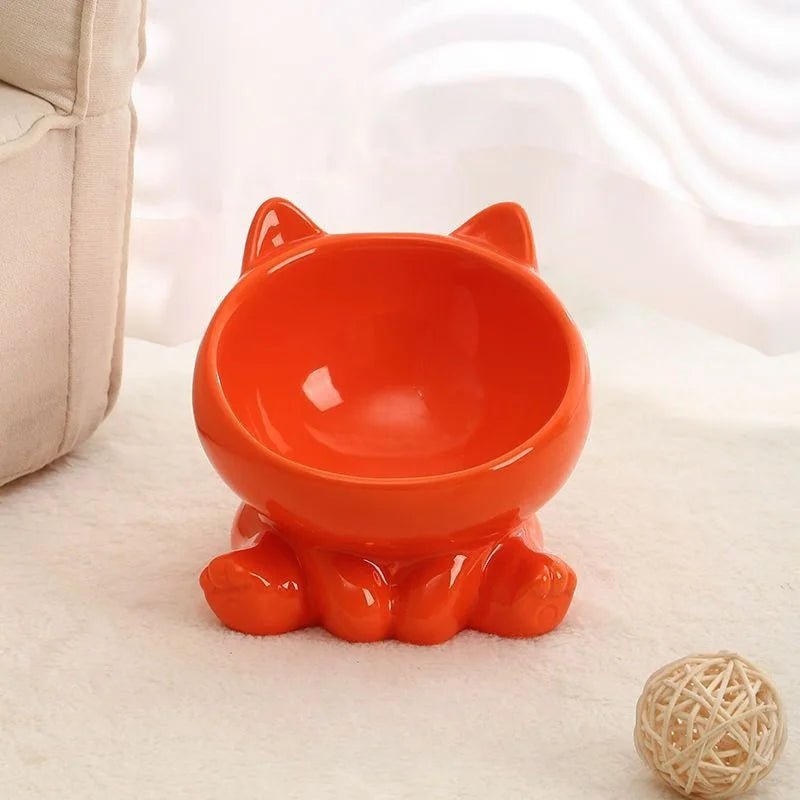 Elevated Ceramic Cat Bowl | Tilted Pet Feeding Bowl for Cats - Barking & Purrfectly Happy