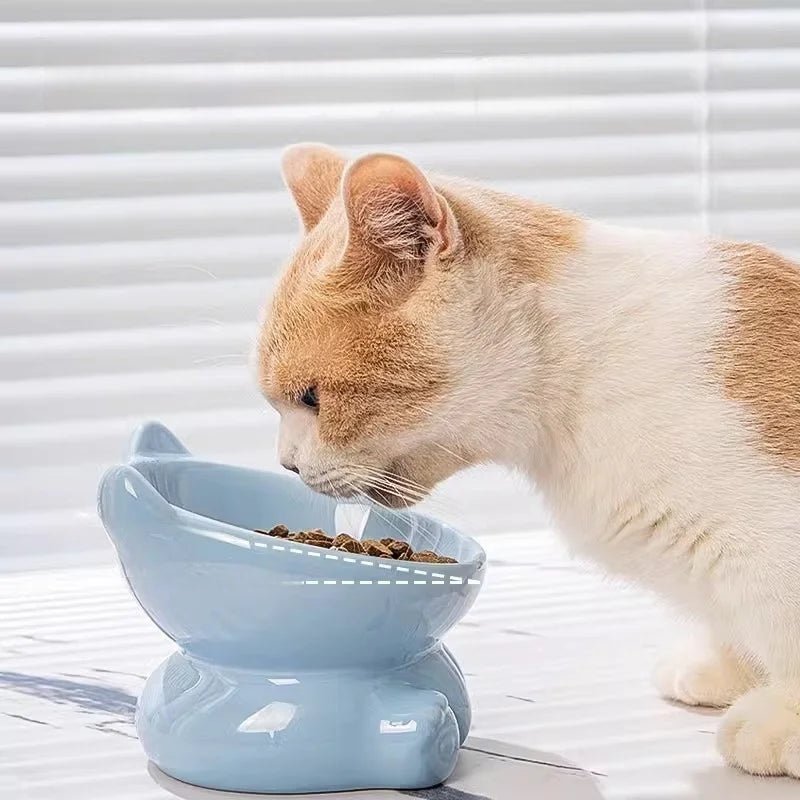 Elevated Ceramic Cat Bowl | Tilted Pet Feeding Bowl for Cats - Barking & Purrfectly Happy