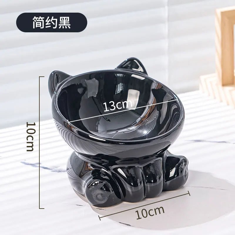 Elevated Ceramic Cat Bowl | Tilted Pet Feeding Bowl for Cats - Barking & Purrfectly Happy