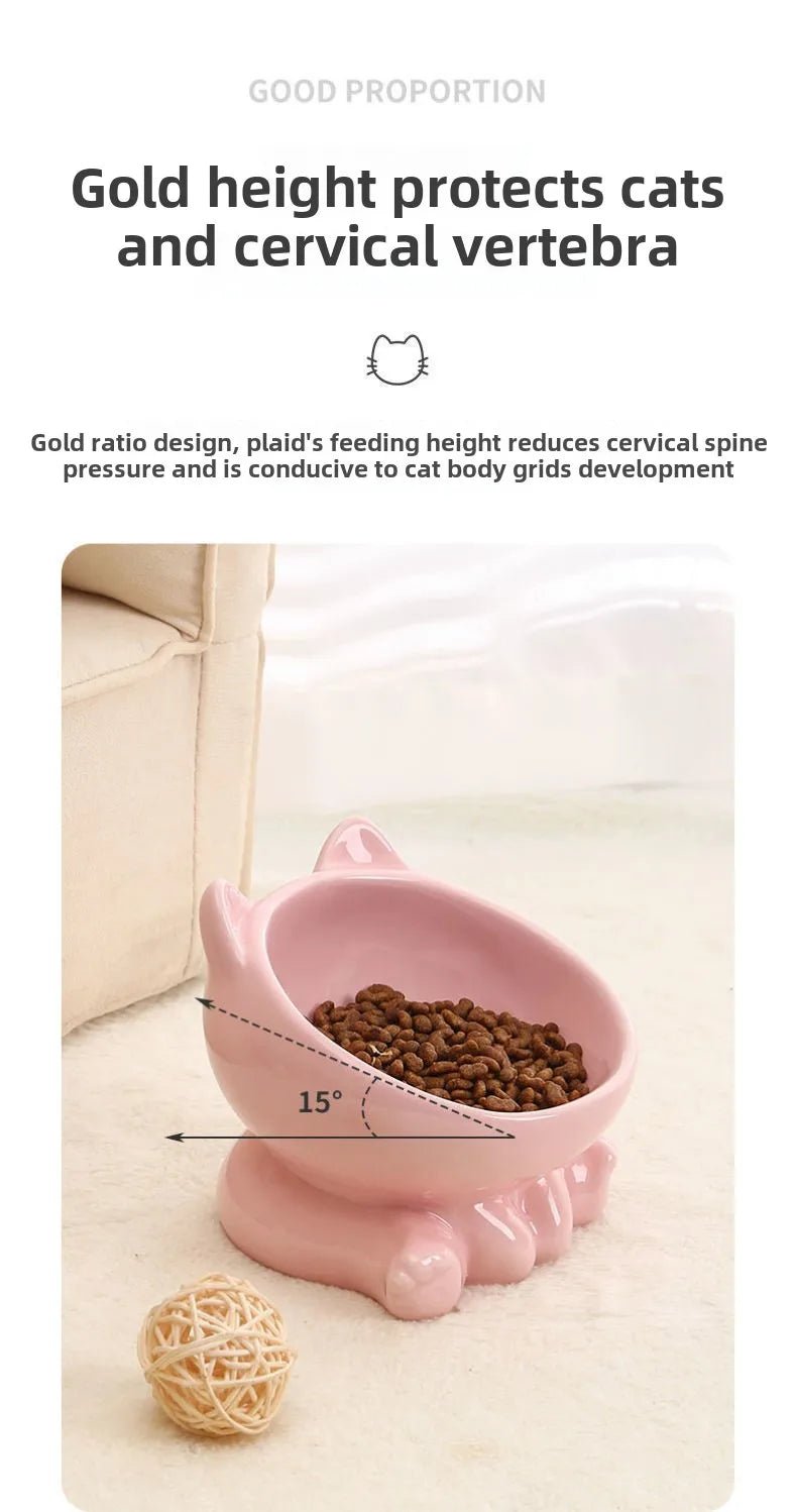 Elevated Ceramic Cat Bowl | Tilted Pet Feeding Bowl for Cats - Barking & Purrfectly Happy