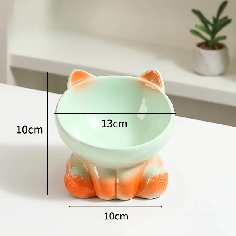 Elevated Ceramic Cat Bowl | Tilted Pet Feeding Bowl for Cats - Barking & Purrfectly Happy
