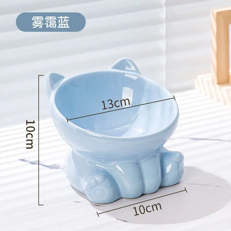 Elevated Ceramic Cat Bowl | Tilted Pet Feeding Bowl for Cats - Barking & Purrfectly Happy