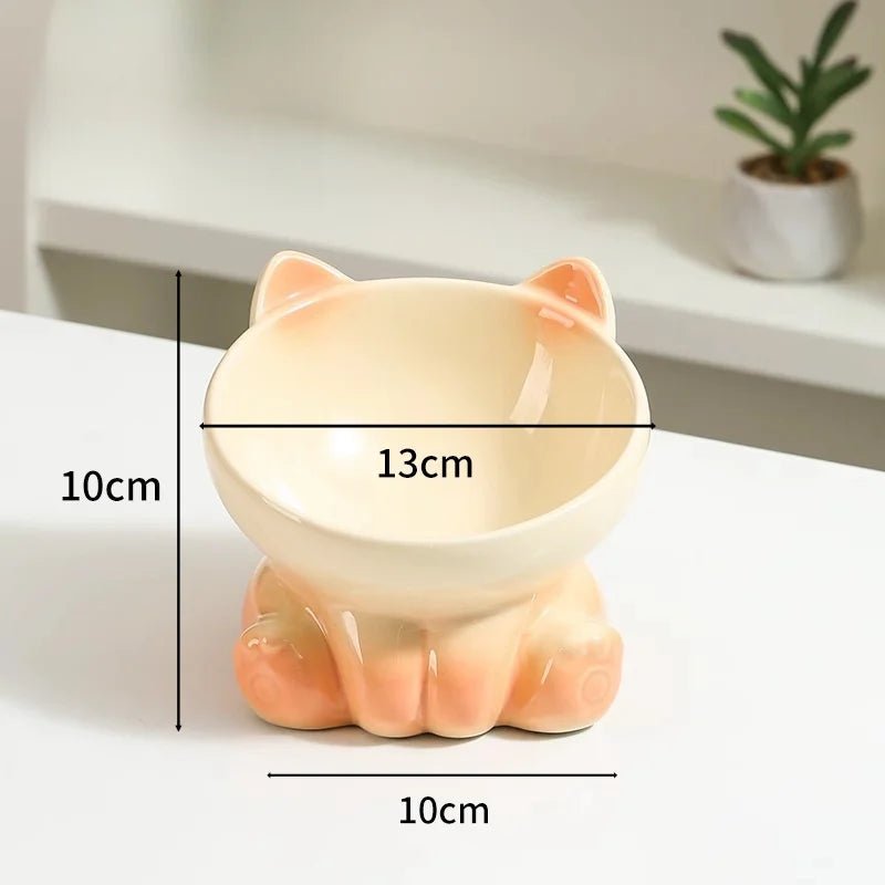Elevated Ceramic Cat Bowl | Tilted Pet Feeding Bowl for Cats - Barking & Purrfectly Happy
