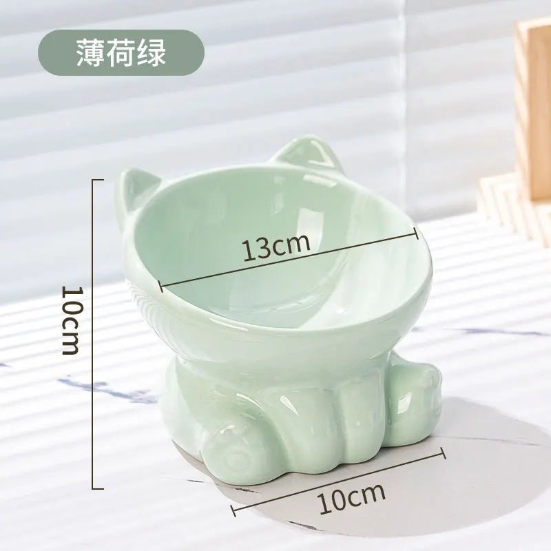 Elevated Ceramic Cat Bowl | Tilted Pet Feeding Bowl for Cats - Barking & Purrfectly Happy