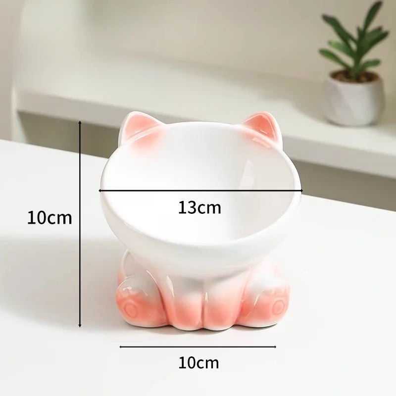 Elevated Ceramic Cat Bowl | Tilted Pet Feeding Bowl for Cats - Barking & Purrfectly Happy