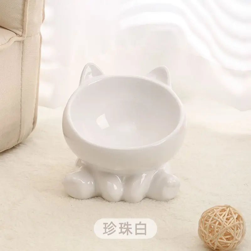 Elevated Ceramic Cat Bowl | Tilted Pet Feeding Bowl for Cats - Barking & Purrfectly Happy