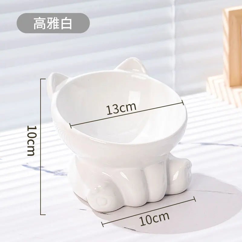 Elevated Ceramic Cat Bowl | Tilted Pet Feeding Bowl for Cats - Barking & Purrfectly Happy