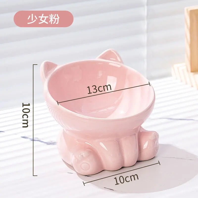 Elevated Ceramic Cat Bowl | Tilted Pet Feeding Bowl for Cats - Barking & Purrfectly Happy