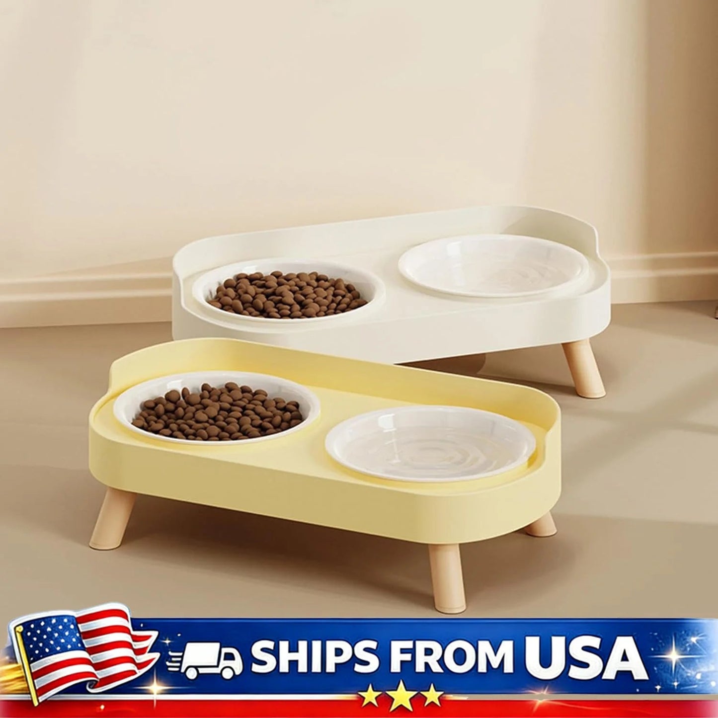 Elevated Pet Bowl Double Food And Water Set Raised Feeding Stand Splash Proof Design For Cats Dogs Puppies Easy Clean - Barking & Purrfectly Happy