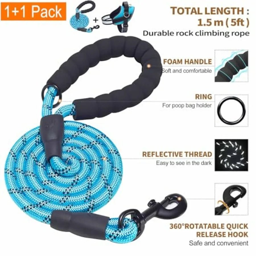 Essential Dog Harness, No Pull Pet Vest with 3 Leash Clips, No Choke, Reflective, Adjustable and Padded, for Easy Walking and T - Barking & Purrfectly Happy