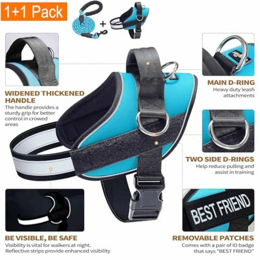 Essential Dog Harness, No Pull Pet Vest with 3 Leash Clips, No Choke, Reflective, Adjustable and Padded, for Easy Walking and T - Barking & Purrfectly Happy