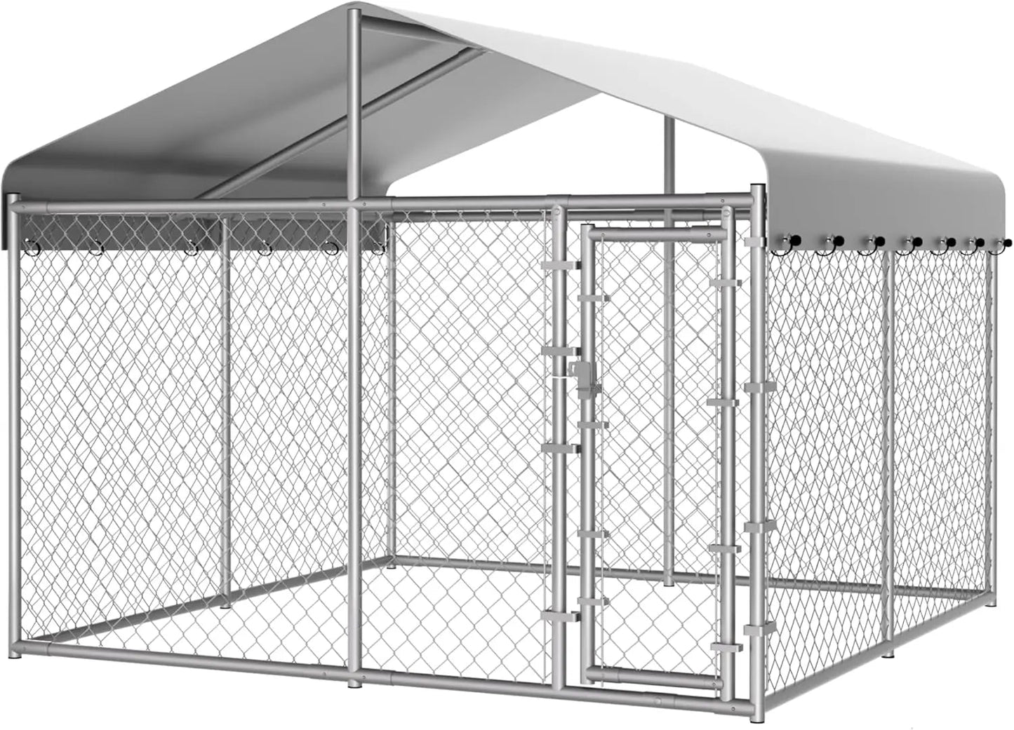 Extra Large 10x10x6.56ft Outdoor Dog Kennel with Roof, Anti-Rust Galvanized Chain Link Enclosure and Secure Lock - Barking & Purrfectly Happy