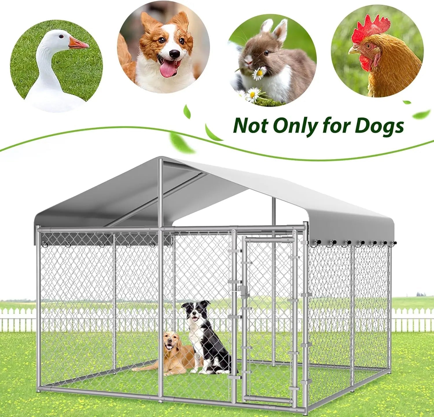 Extra Large 10x10x6.56ft Outdoor Dog Kennel with Roof, Anti-Rust Galvanized Chain Link Enclosure and Secure Lock - Barking & Purrfectly Happy