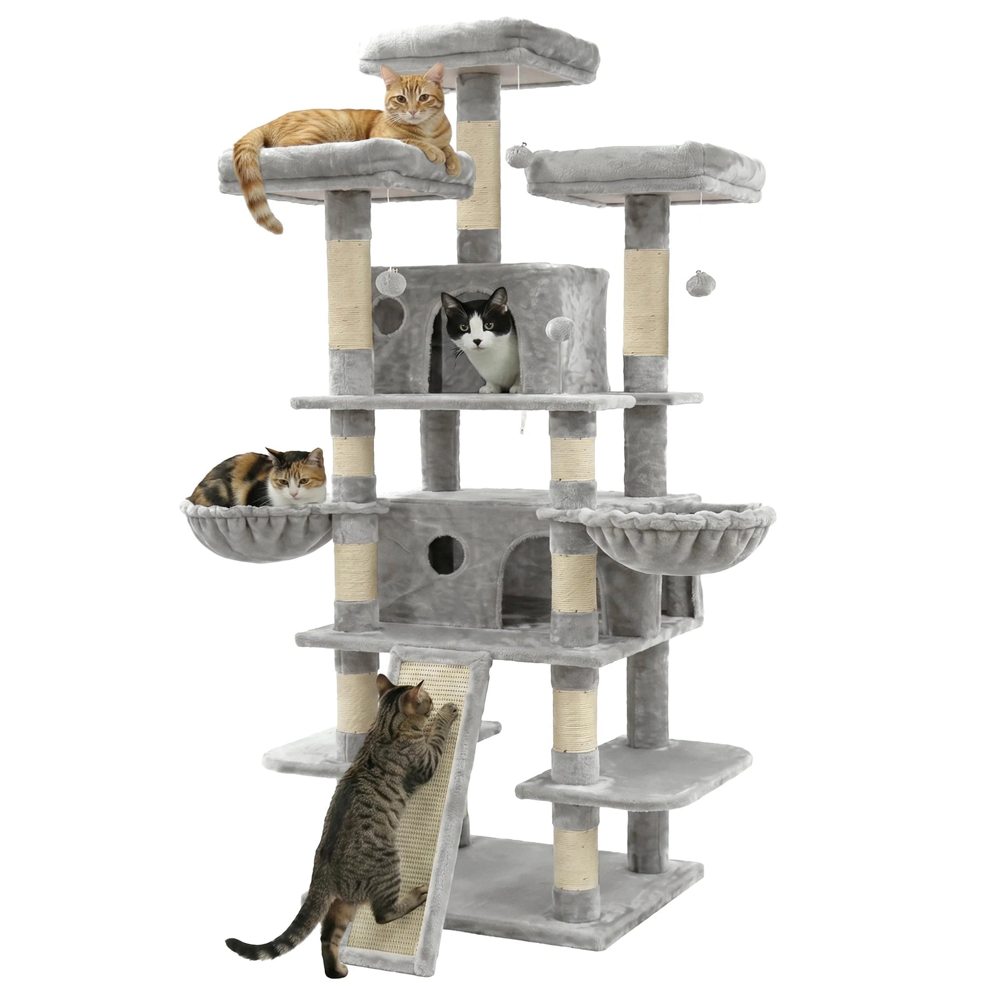 FOOWIN 173cm 68in Large Multi Level Cat Tree Tower Indoor Activity Center 2 Condos 3 Plush Perches Scratching Post Kitten Pet - Barking & Purrfectly Happy