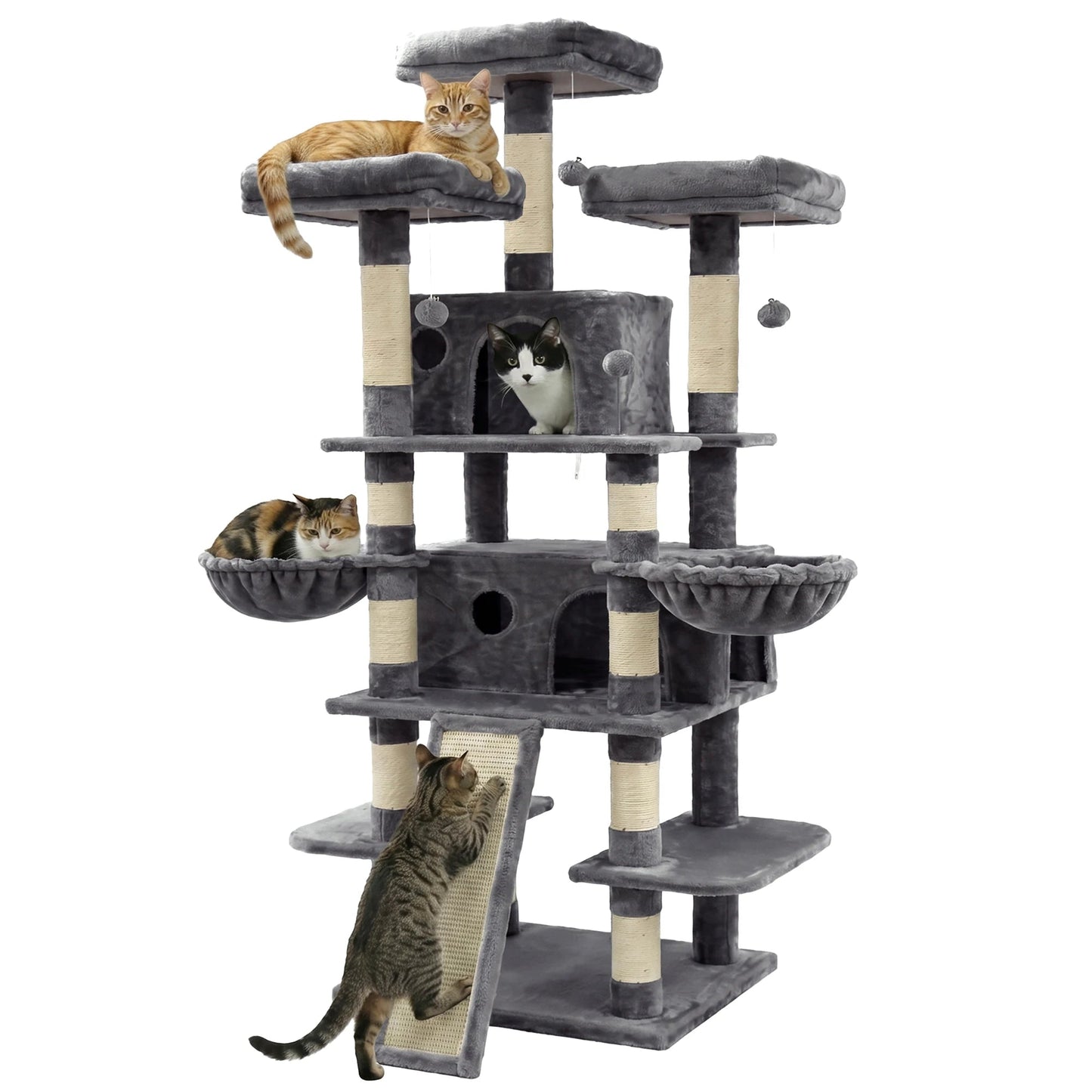 FOOWIN 173cm 68in Large Multi Level Cat Tree Tower Indoor Activity Center 2 Condos 3 Plush Perches Scratching Post Kitten Pet - Barking & Purrfectly Happy