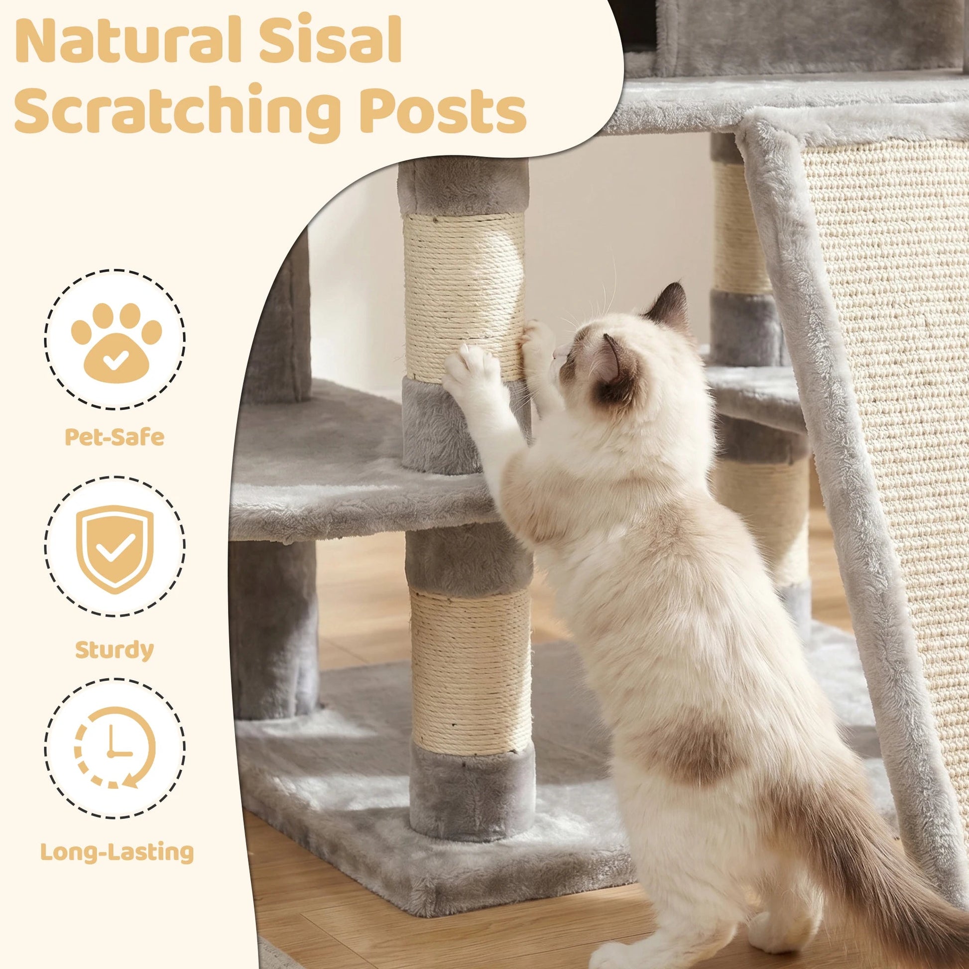 FOOWIN 173cm 68in Large Multi Level Cat Tree Tower Indoor Activity Center 2 Condos 3 Plush Perches Scratching Post Kitten Pet - Barking & Purrfectly Happy