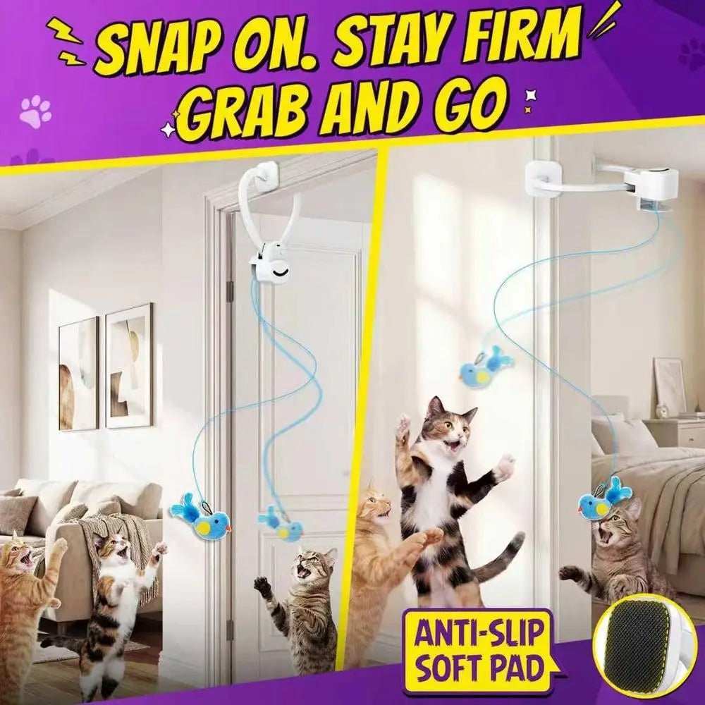 Interactive Cat Toys Indoor Cats: Automatic Lying Bird Wand Chase Exercise Enrichment Stimulation, USB Rechargeable Durable Safe - Barking & Purrfectly Happy