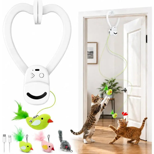 Interactive Cat Toys Indoor Cats: Automatic Lying Bird Wand Chase Exercise Enrichment Stimulation, USB Rechargeable Durable Safe - Barking & Purrfectly Happy