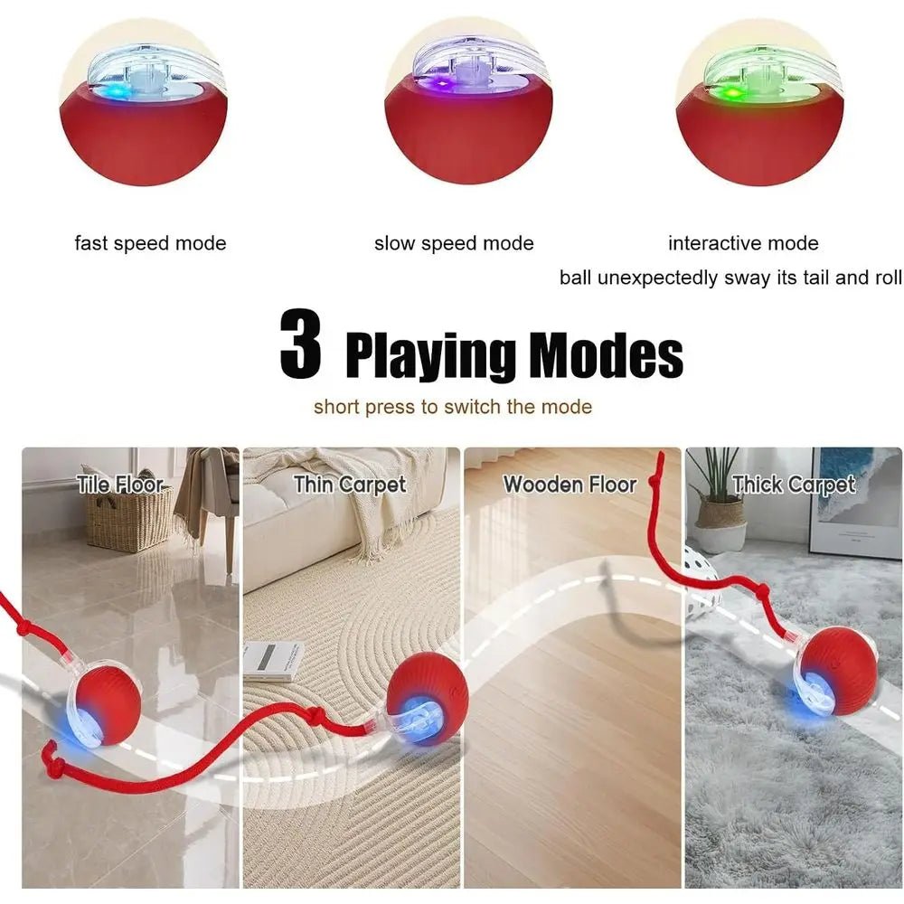 Interactive Dog Cat Toy Ball, Upgraded Rechargeable Smart Automatic Rolling Pet Ball with Tail, Ast Moving Toy for Bored Indoor - Barking & Purrfectly Happy