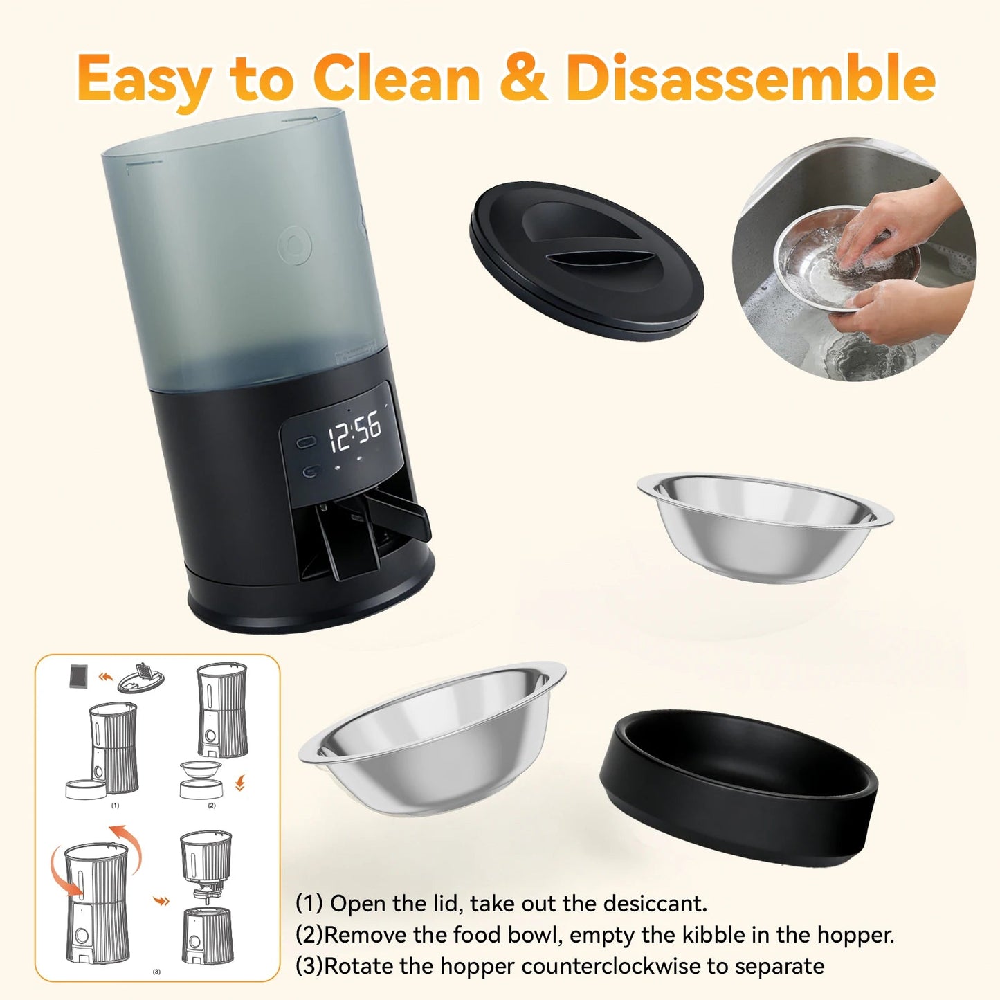JHK 6L Automatic Cat Feeder with 2 Stainless Bowls Timed Cat Food Dispenser Dual Power Supply Dual Pet Feeder for Cat and Dog - Barking & Purrfectly Happy