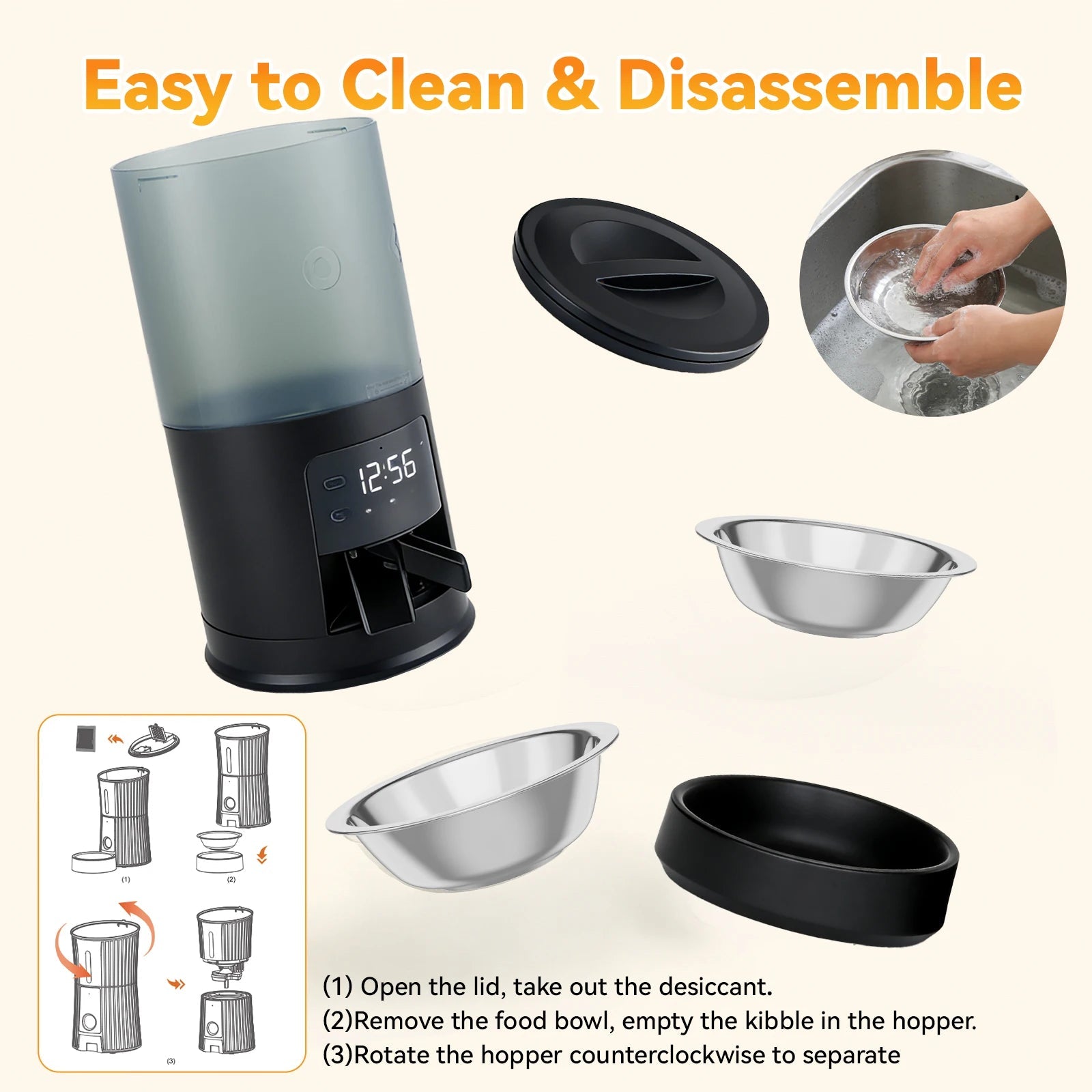 JHK 6L Automatic Cat Feeder with 2 Stainless Bowls Timed Cat Food Dispenser Dual Power Supply Dual Pet Feeder for Cat and Dog - Barking & Purrfectly Happy