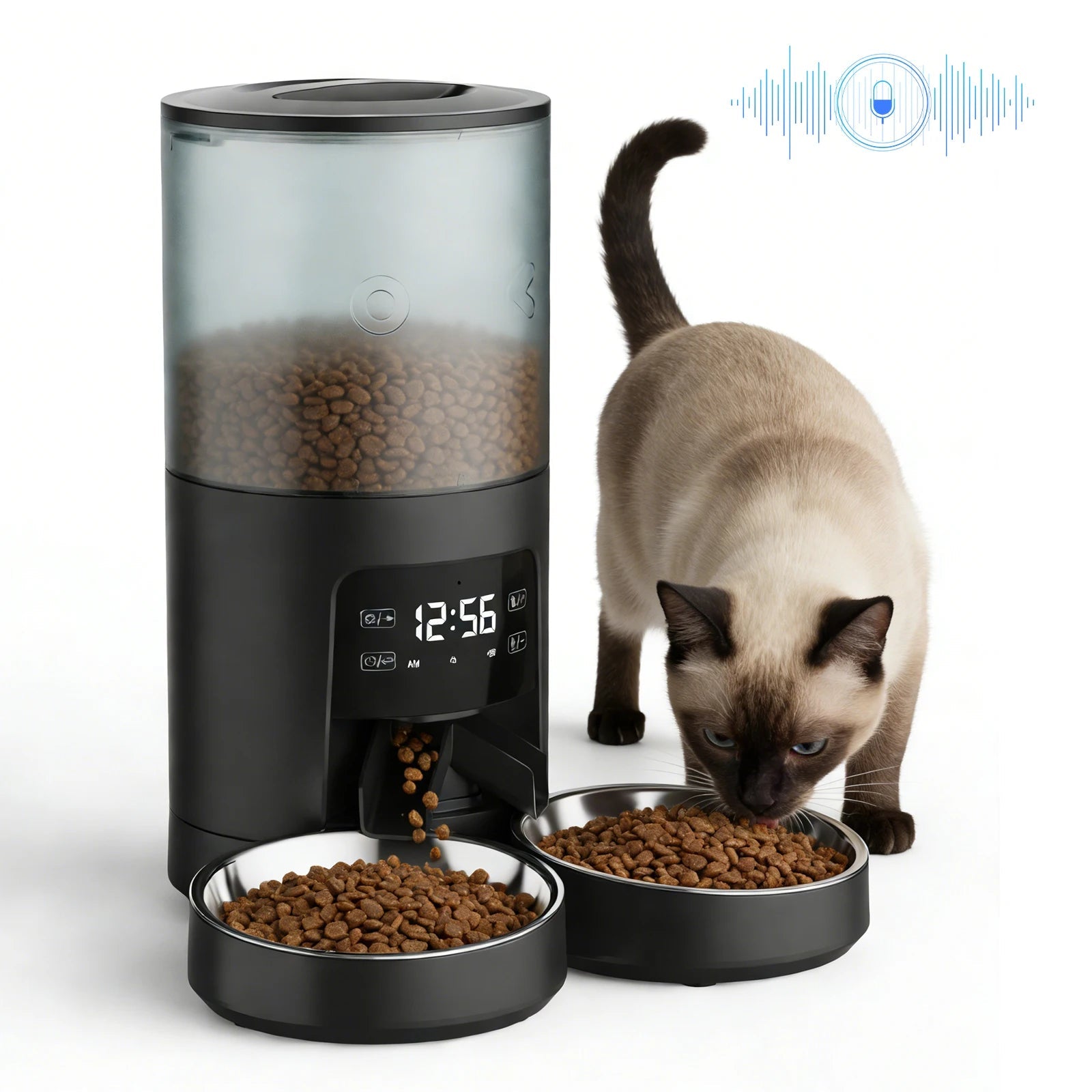 JHK 6L Automatic Cat Feeder with 2 Stainless Bowls Timed Cat Food Dispenser Dual Power Supply Dual Pet Feeder for Cat and Dog - Barking & Purrfectly Happy