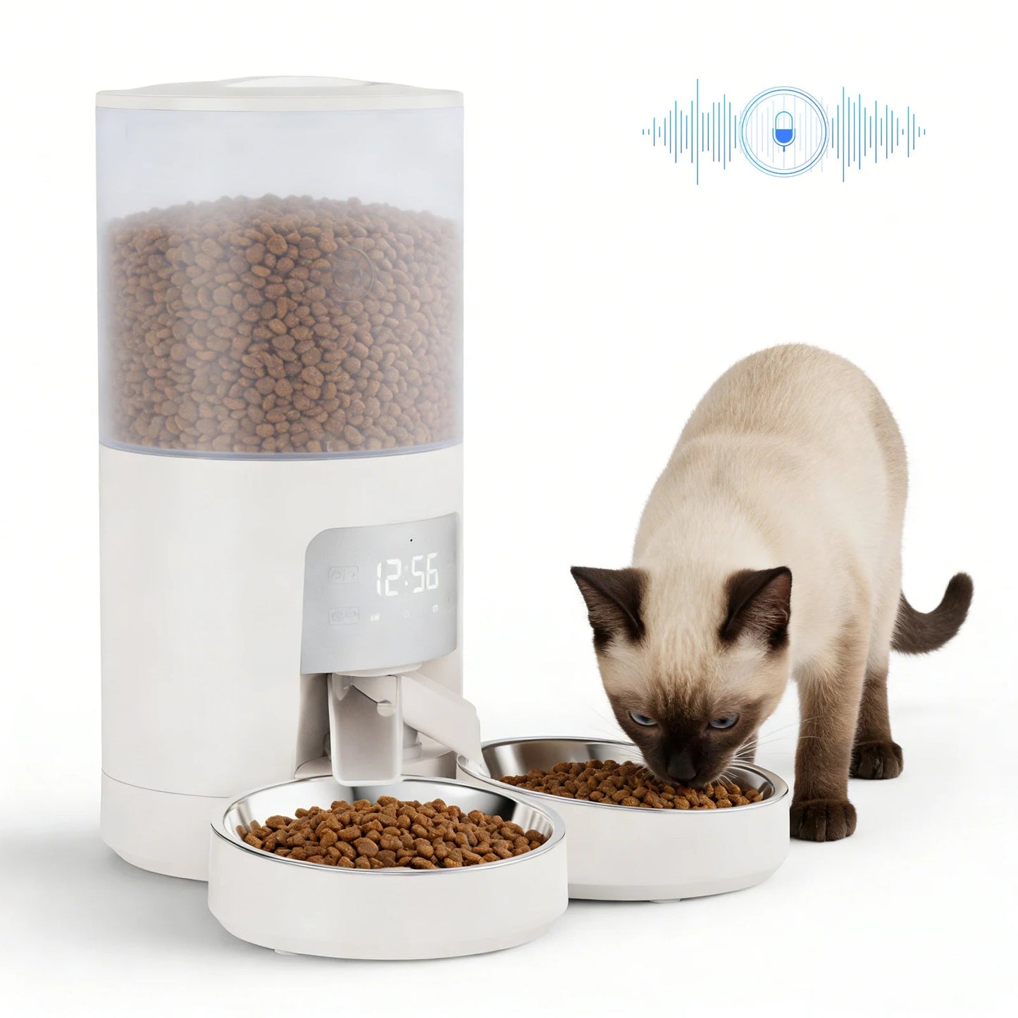 JHK 6L Automatic Cat Feeder with 2 Stainless Bowls Timed Cat Food Dispenser Dual Power Supply Dual Pet Feeder for Cat and Dog - Barking & Purrfectly Happy