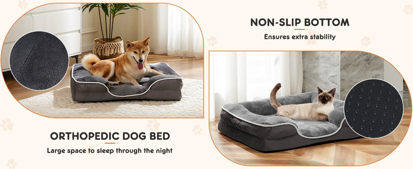 JHK Orthopedic Dog Bed Memory Foam Pet Bed for Small Dogs & Cats with Washable Removable Cover Non-Slip Base Waterproof Liner - Barking & Purrfectly Happy