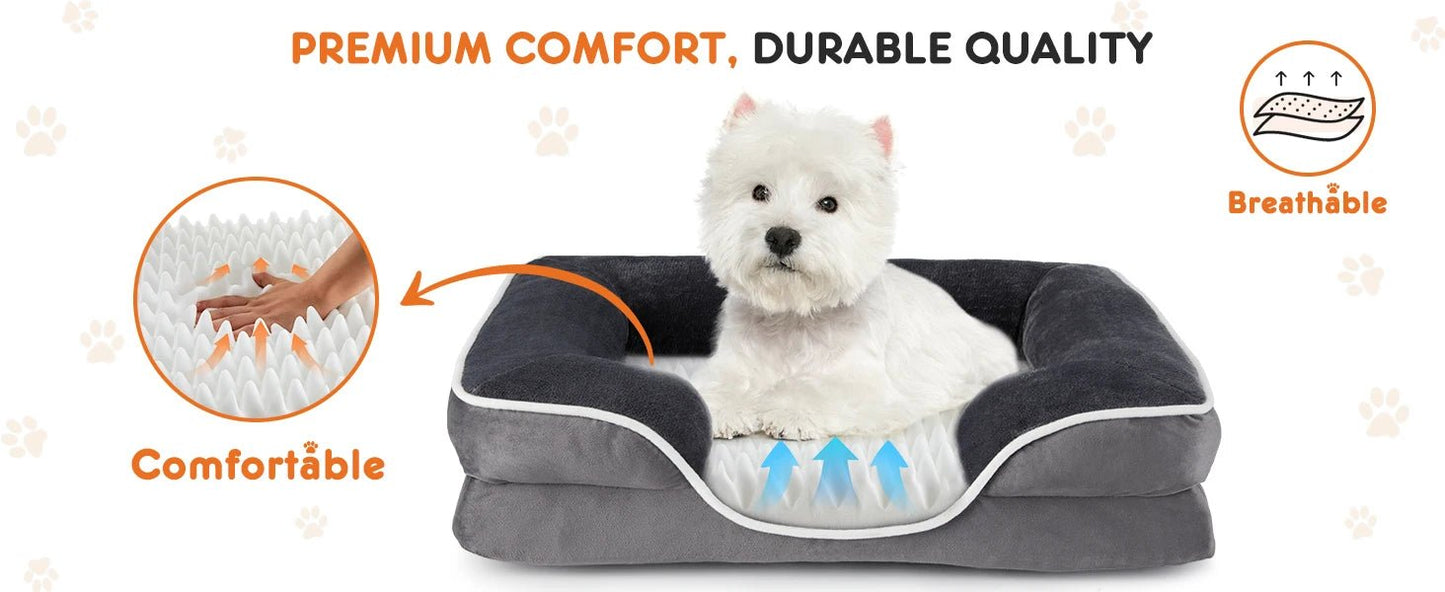 JHK Orthopedic Dog Bed Memory Foam Pet Bed for Small Dogs & Cats with Washable Removable Cover Non-Slip Base Waterproof Liner - Barking & Purrfectly Happy