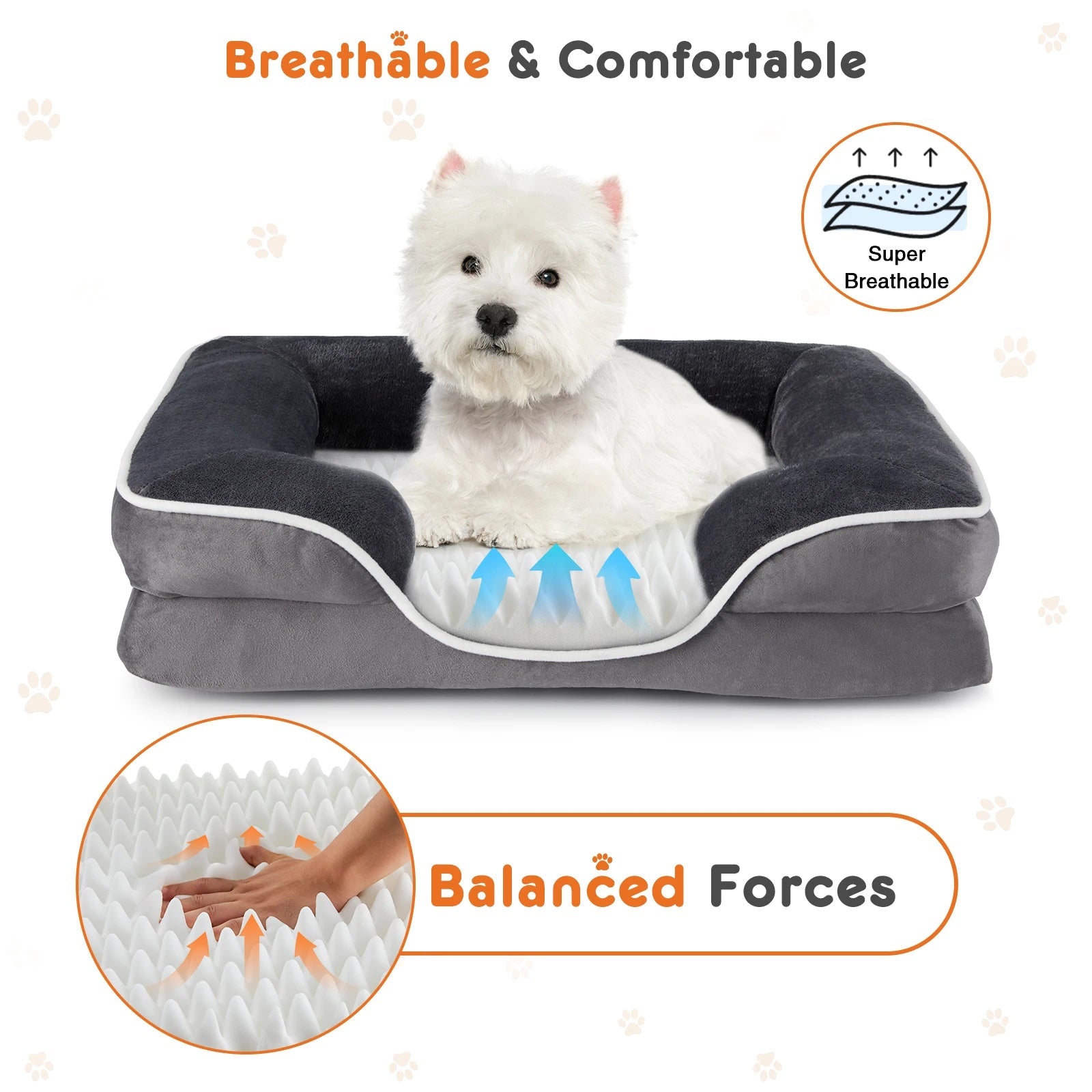 JHK Orthopedic Dog Bed Memory Foam Pet Bed for Small Dogs & Cats with Washable Removable Cover Non-Slip Base Waterproof Liner - Barking & Purrfectly Happy
