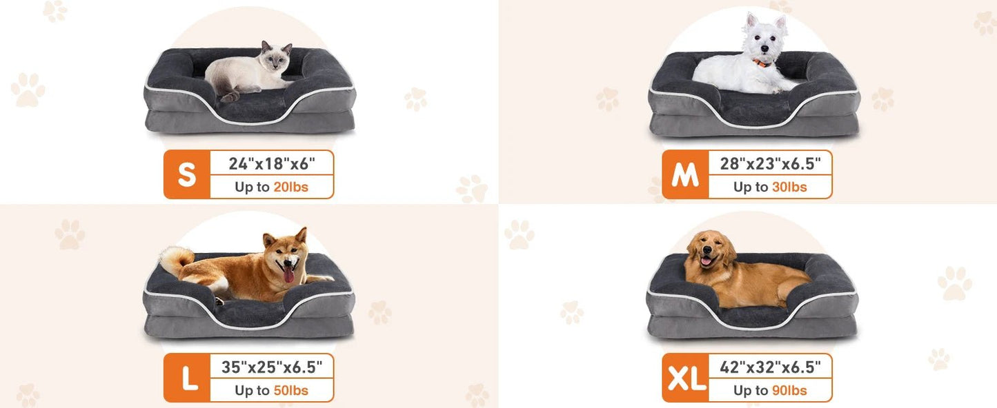 JHK Orthopedic Dog Bed Memory Foam Pet Bed for Small Dogs & Cats with Washable Removable Cover Non-Slip Base Waterproof Liner - Barking & Purrfectly Happy