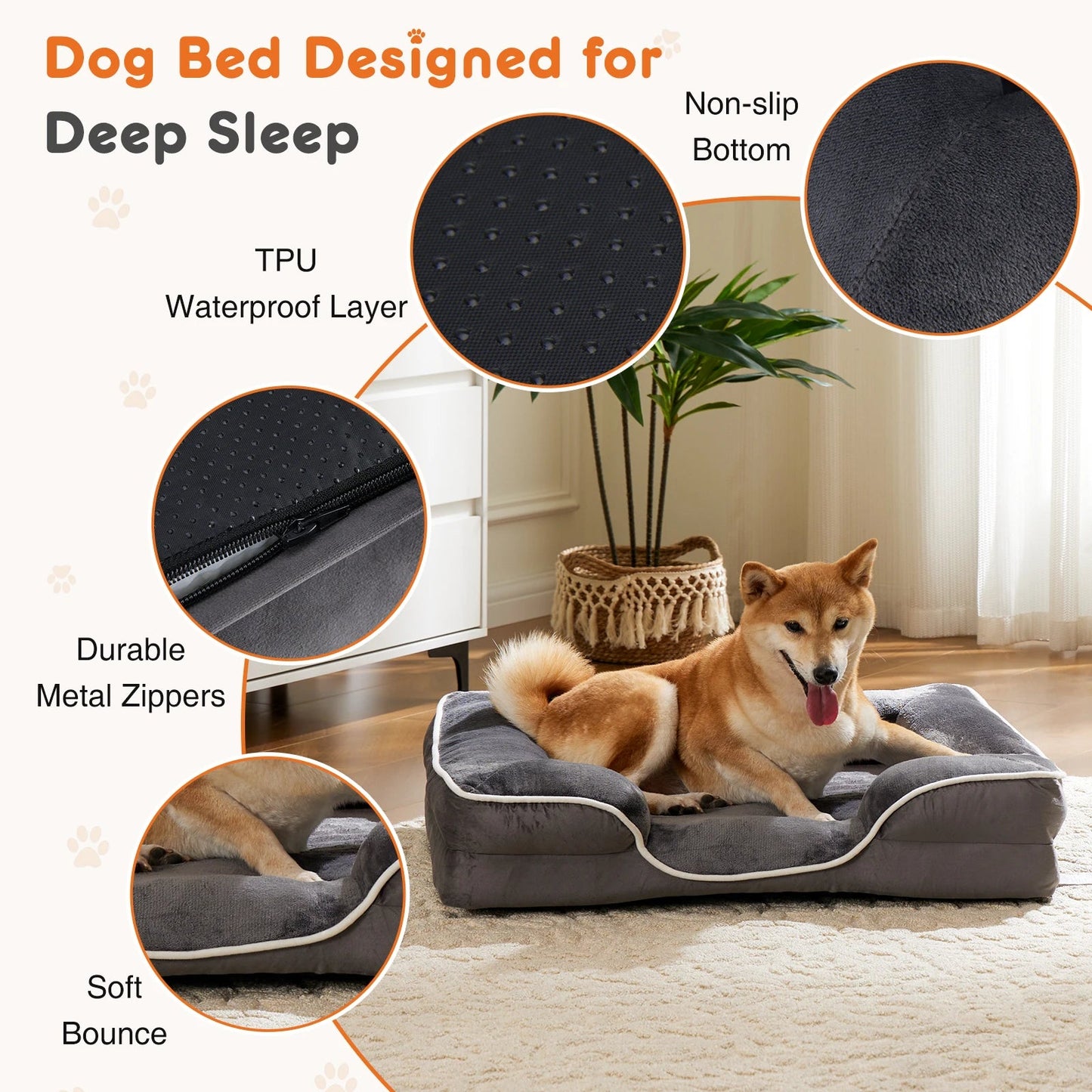 JHK Orthopedic Dog Bed Memory Foam Pet Bed for Small Dogs & Cats with Washable Removable Cover Non-Slip Base Waterproof Liner - Barking & Purrfectly Happy
