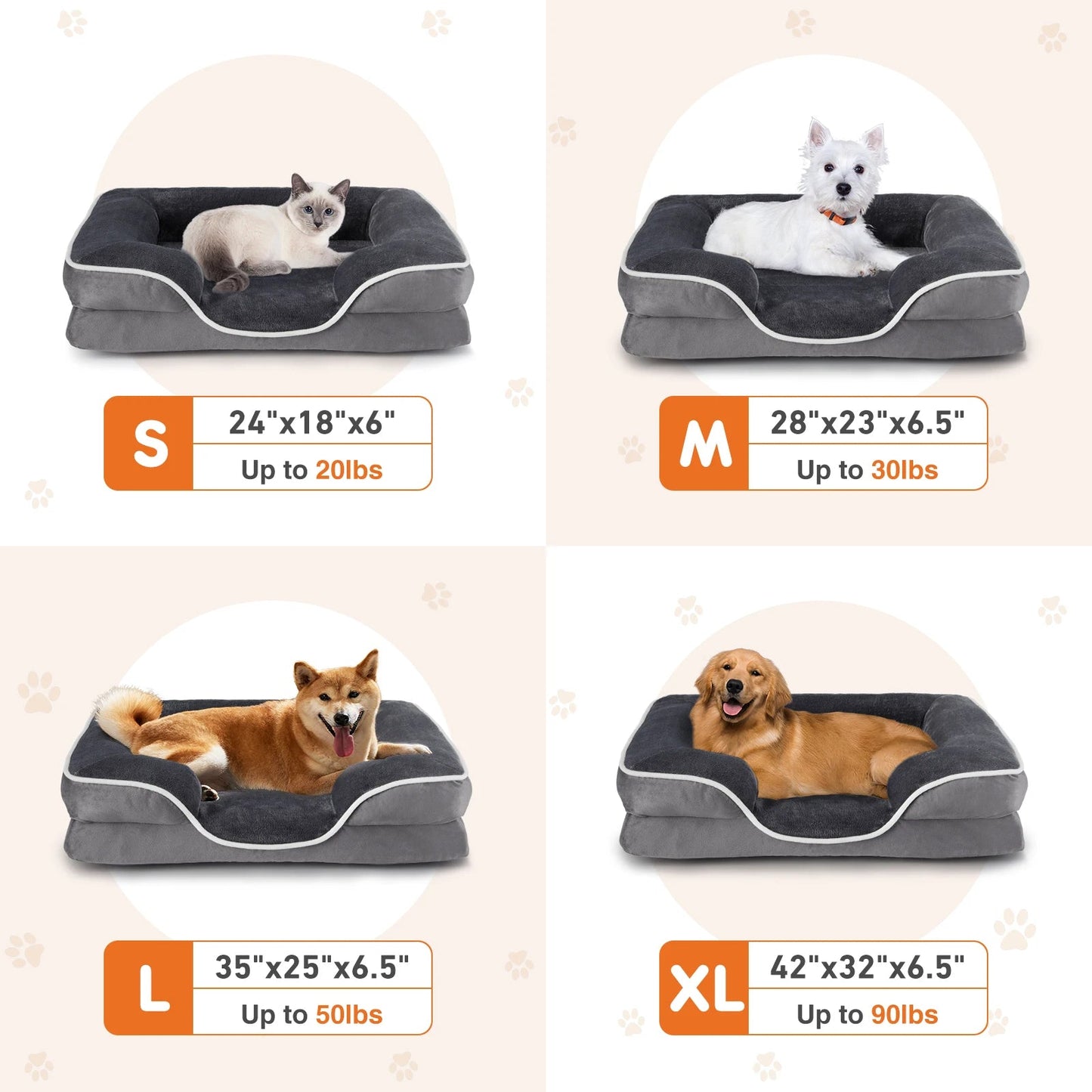 JHK Orthopedic Dog Bed Memory Foam Pet Bed for Small Dogs & Cats with Washable Removable Cover Non-Slip Base Waterproof Liner - Barking & Purrfectly Happy