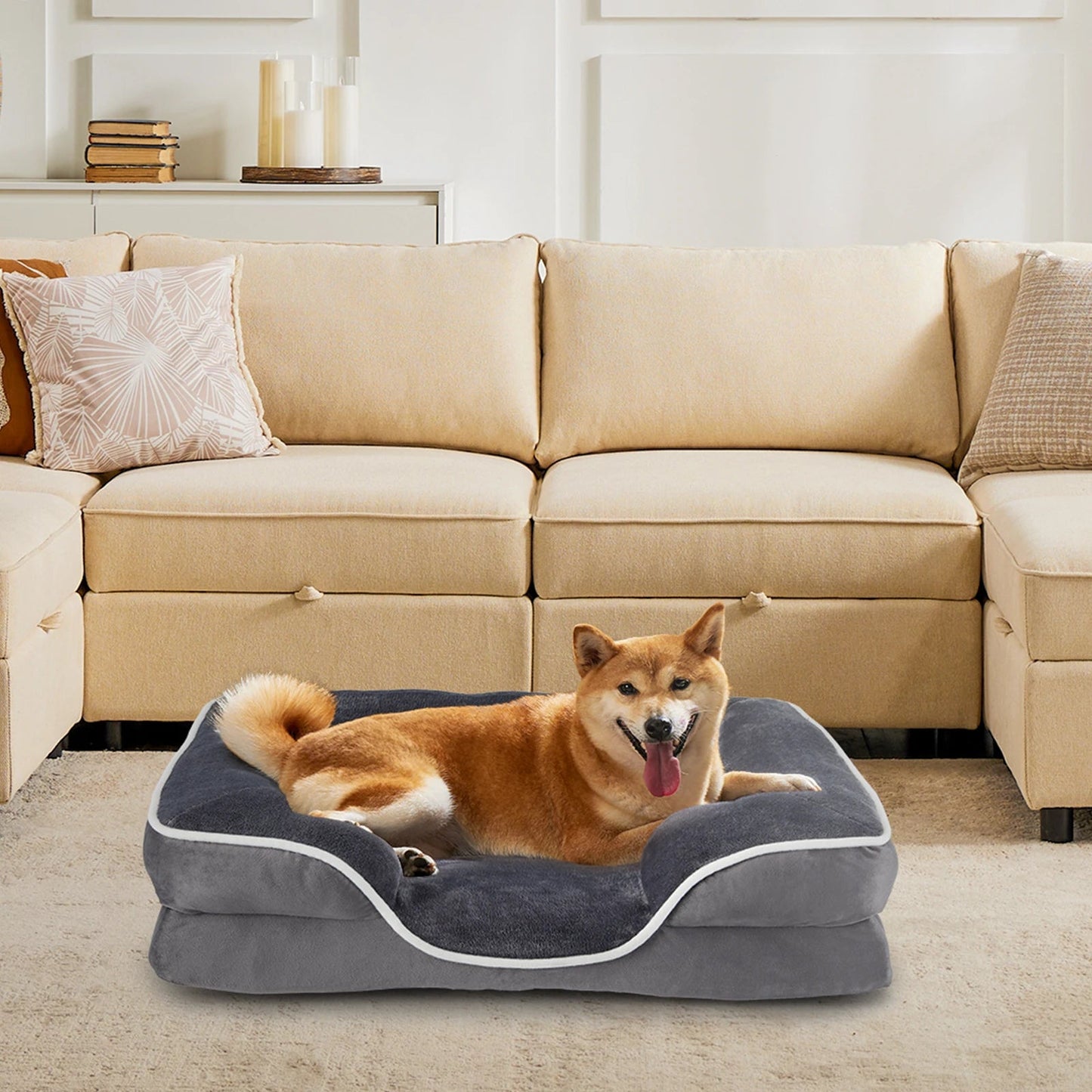 JHK Orthopedic Dog Bed Memory Foam Pet Bed for Small Dogs & Cats with Washable Removable Cover Non-Slip Base Waterproof Liner - Barking & Purrfectly Happy