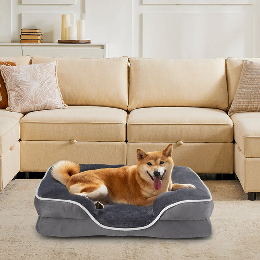 JHK Orthopedic Dog Bed Memory Foam Pet Bed for Small Dogs & Cats with Washable Removable Cover Non-Slip Base Waterproof Liner - Barking & Purrfectly Happy