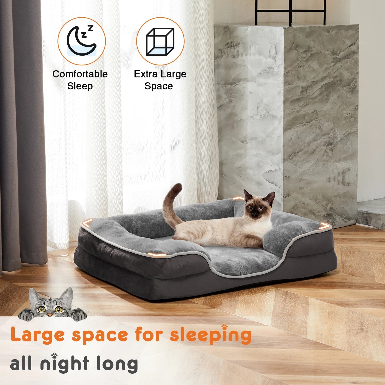 JHK Orthopedic Dog Bed Memory Foam Pet Bed for Small Dogs & Cats with Washable Removable Cover Non-Slip Base Waterproof Liner - Barking & Purrfectly Happy
