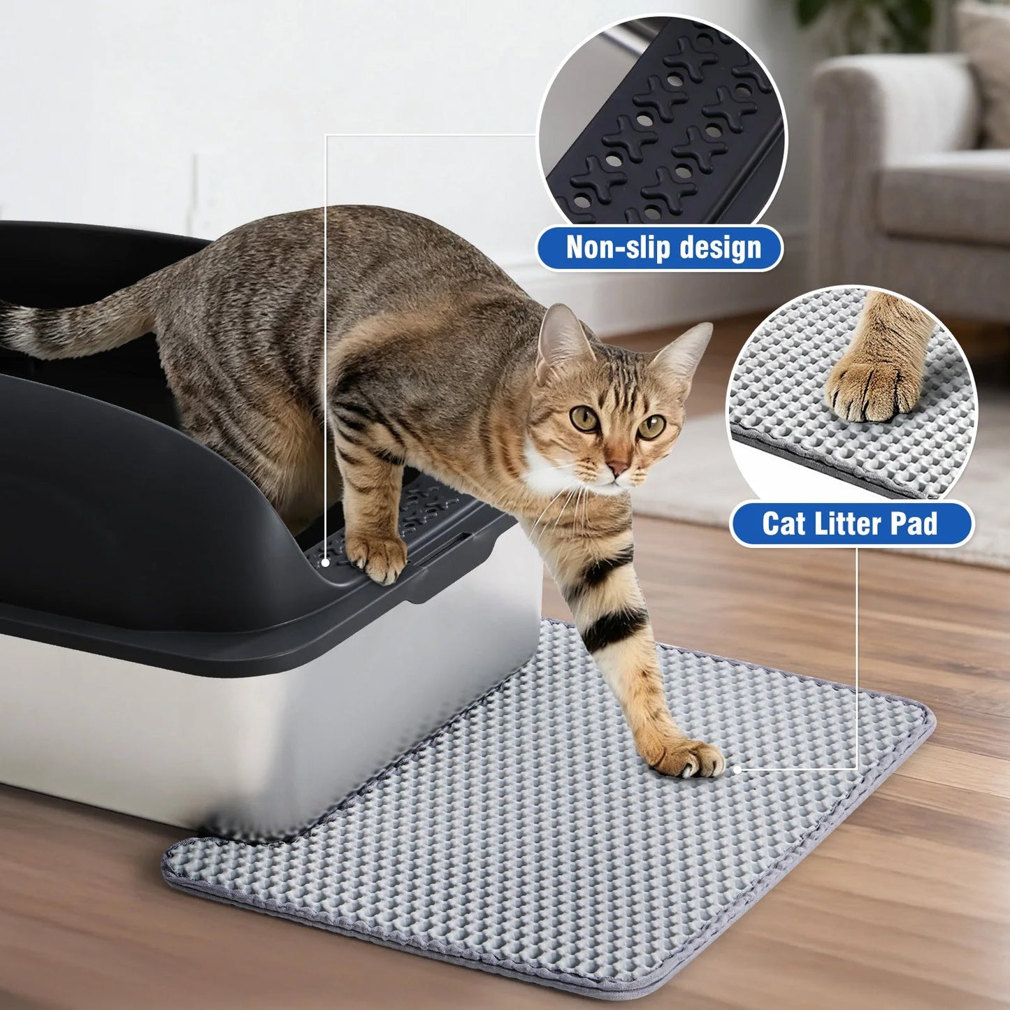 JHK Stainless 24IN Steel Cat Litter Box with Lid Large Cat Litter Box for Big Cats Anti-Urine Leakage Scoop and Mat Included - Barking & Purrfectly Happy