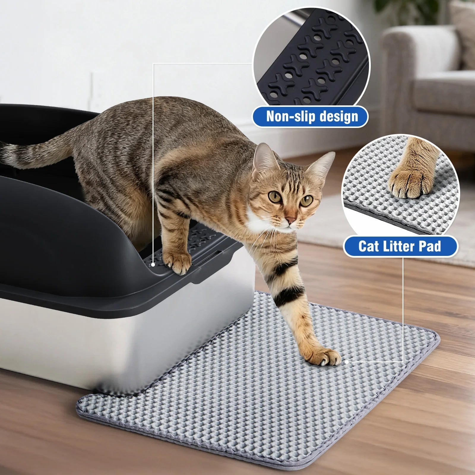 JHK Stainless 24IN Steel Cat Litter Box with Lid Large Cat Litter Box for Big Cats Anti-Urine Leakage Scoop and Mat Included - Barking & Purrfectly Happy