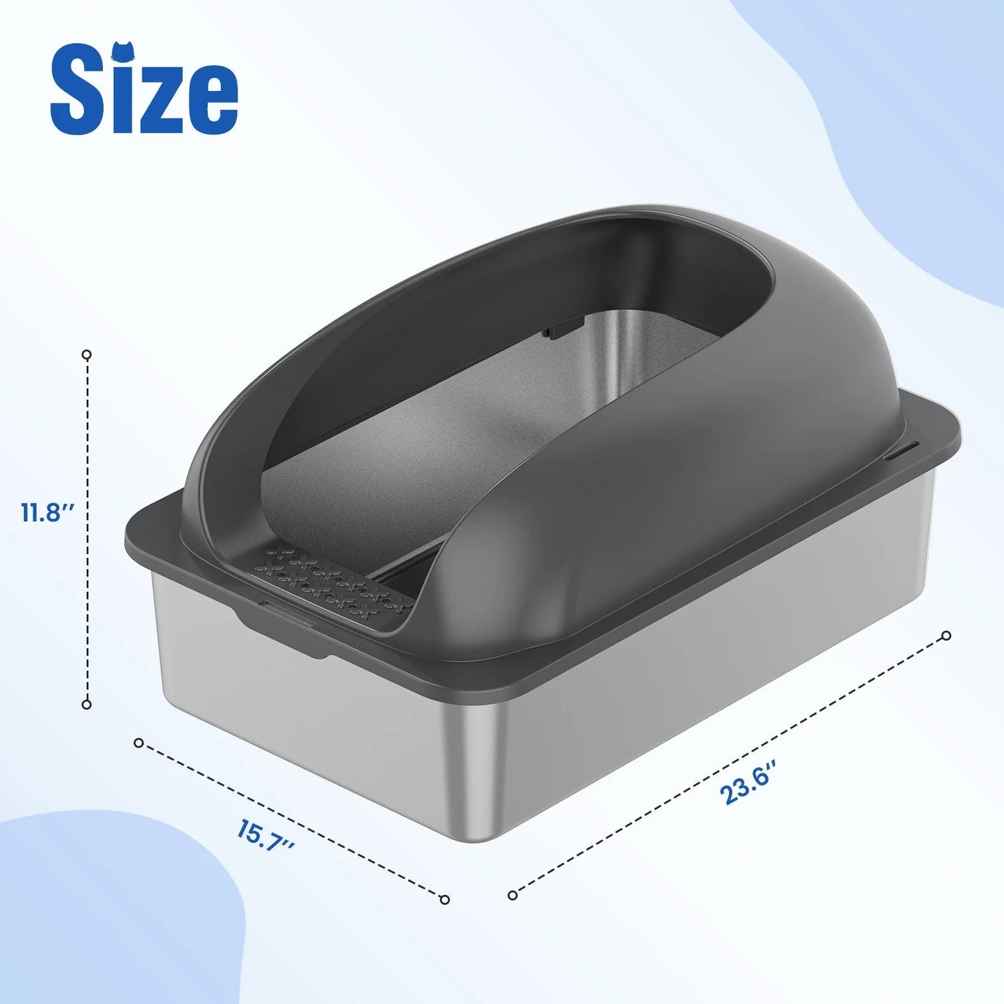 JHK Stainless 24IN Steel Cat Litter Box with Lid Large Cat Litter Box for Big Cats Anti-Urine Leakage Scoop and Mat Included - Barking & Purrfectly Happy