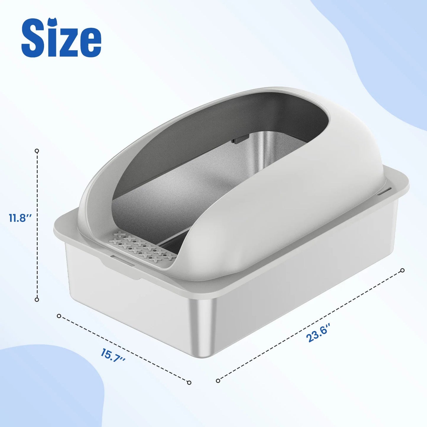JHK Stainless 24IN Steel Cat Litter Box with Lid Large Cat Litter Box for Big Cats Anti-Urine Leakage Scoop and Mat Included - Barking & Purrfectly Happy