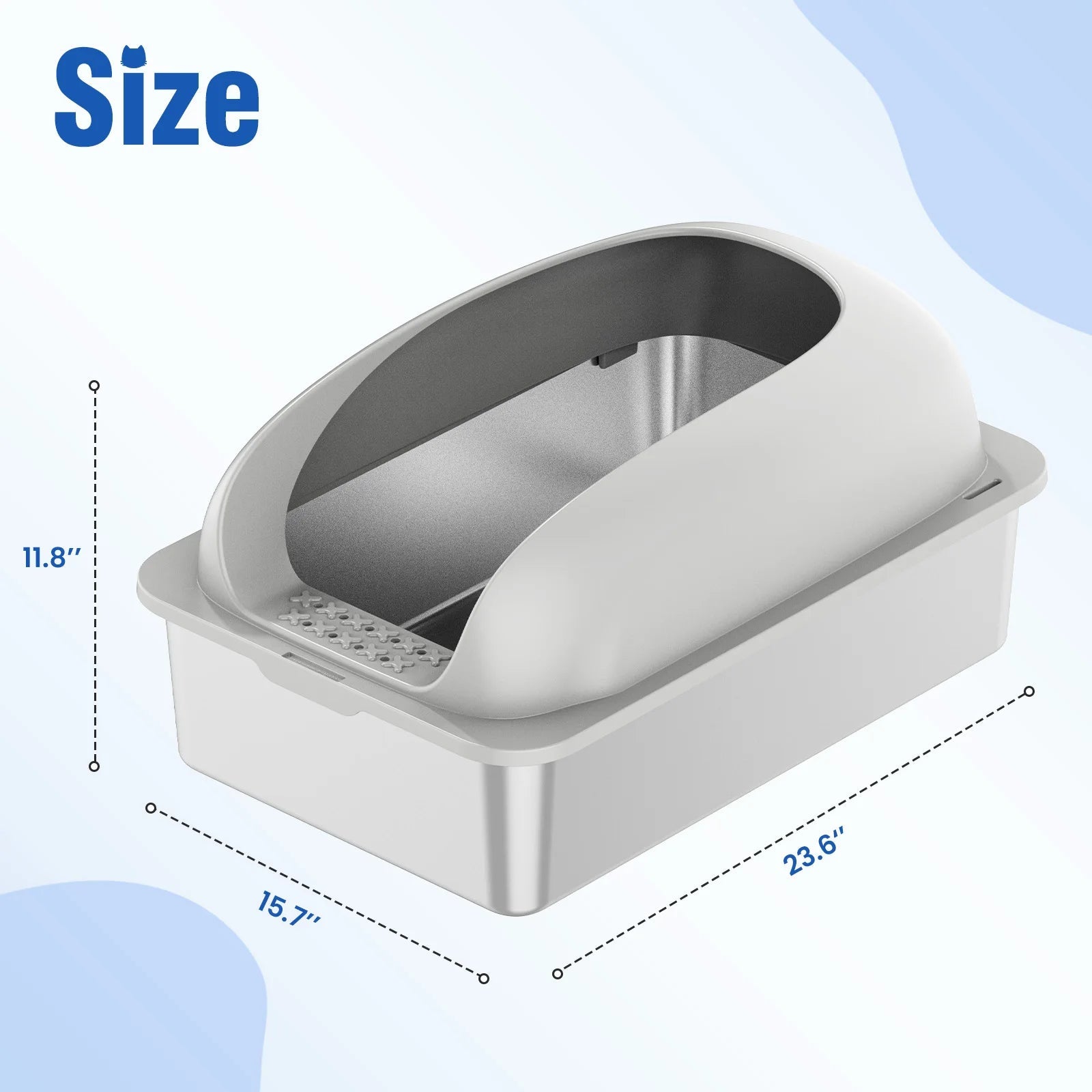 JHK Stainless 24IN Steel Cat Litter Box with Lid Large Cat Litter Box for Big Cats Anti-Urine Leakage Scoop and Mat Included - Barking & Purrfectly Happy
