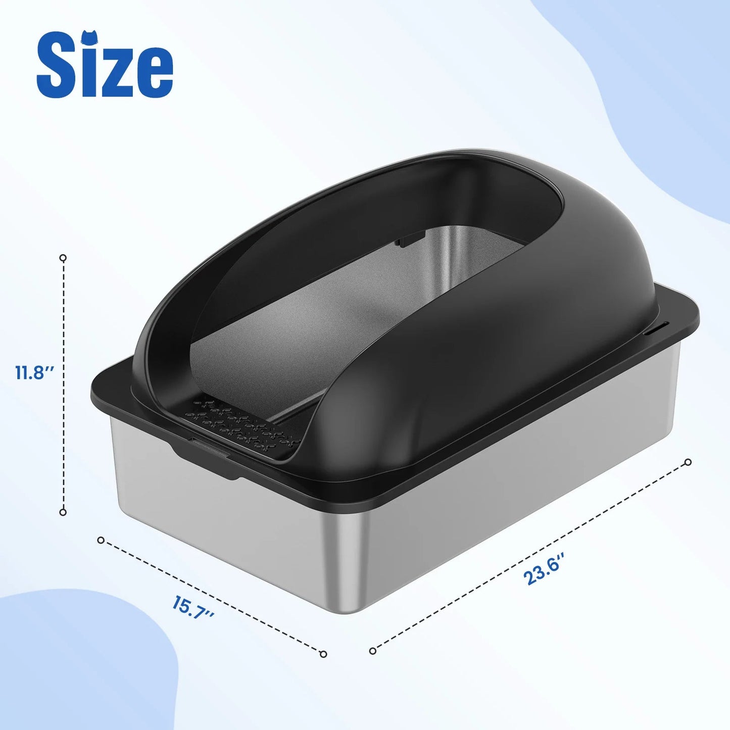 JHK Stainless 24IN Steel Cat Litter Box with Lid Large Cat Litter Box for Big Cats Anti-Urine Leakage Scoop and Mat Included - Barking & Purrfectly Happy